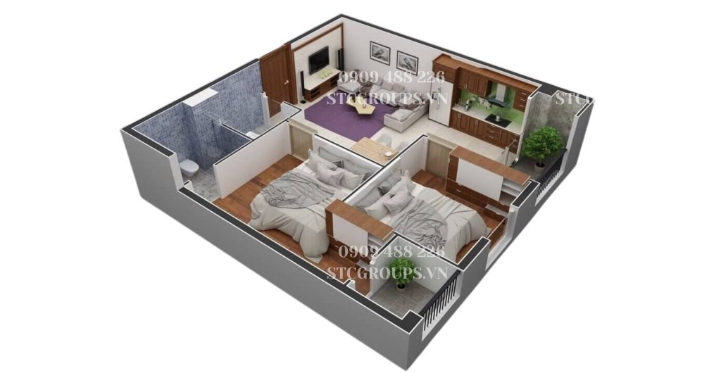 Thiết kế căn hộ 2PN/2WC tại dự án STCity Hóc Môn