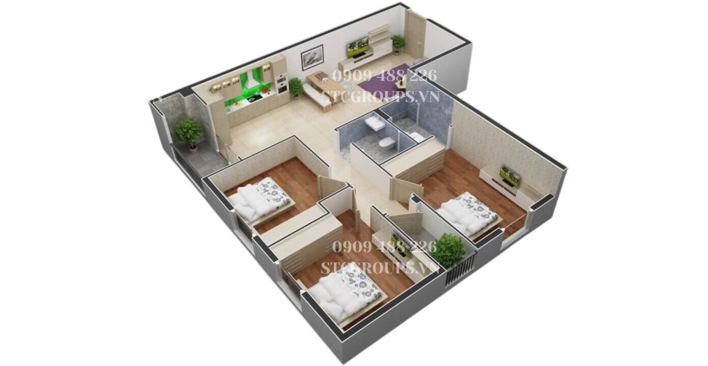 Thiết kế căn hộ 3PN/2WC tại dự án STCity Hóc Môn