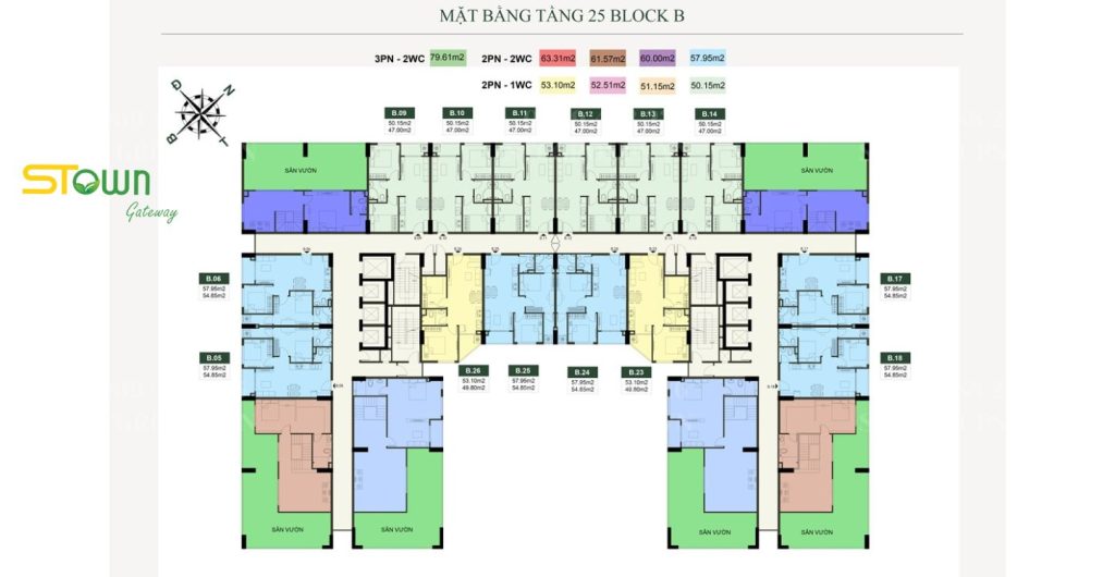 Mặt bằng tầng 25 tháp B Stown Gateway