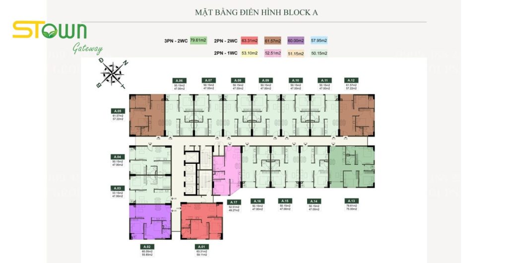 Mặt bằng từ tầng 1 - 23 tháp A Stown Gateway