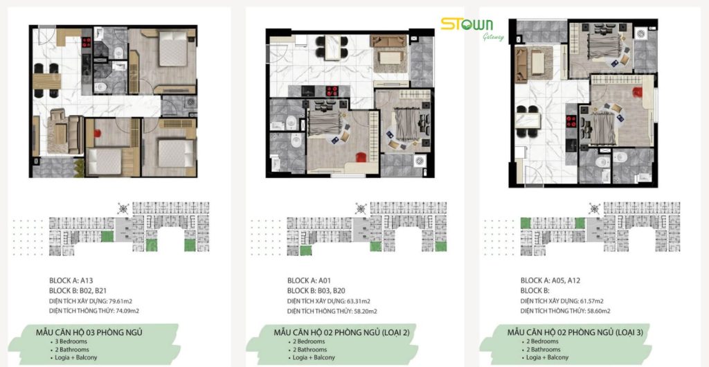 Thiết kế căn hộ 3PN Stown Gateway